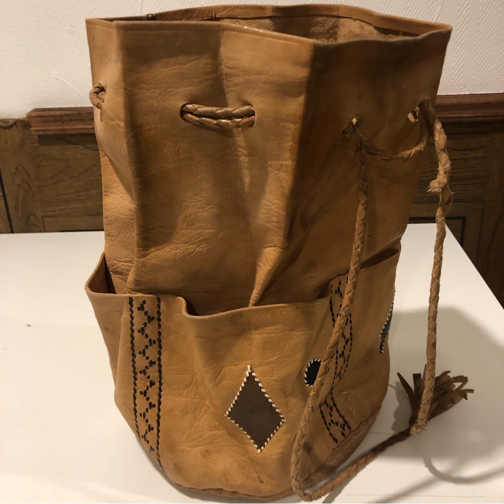 Handmade Leather Drawstring Backpack - Picture 7 of 12